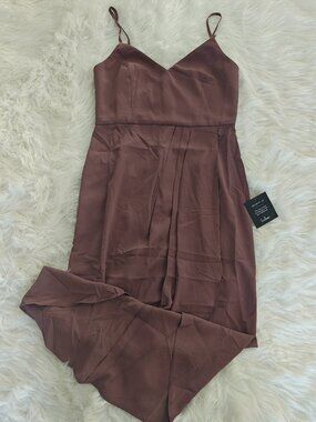NWT Lulu's Mauve Slitted Spaghetti Strapped Midi Dress, Size Medium